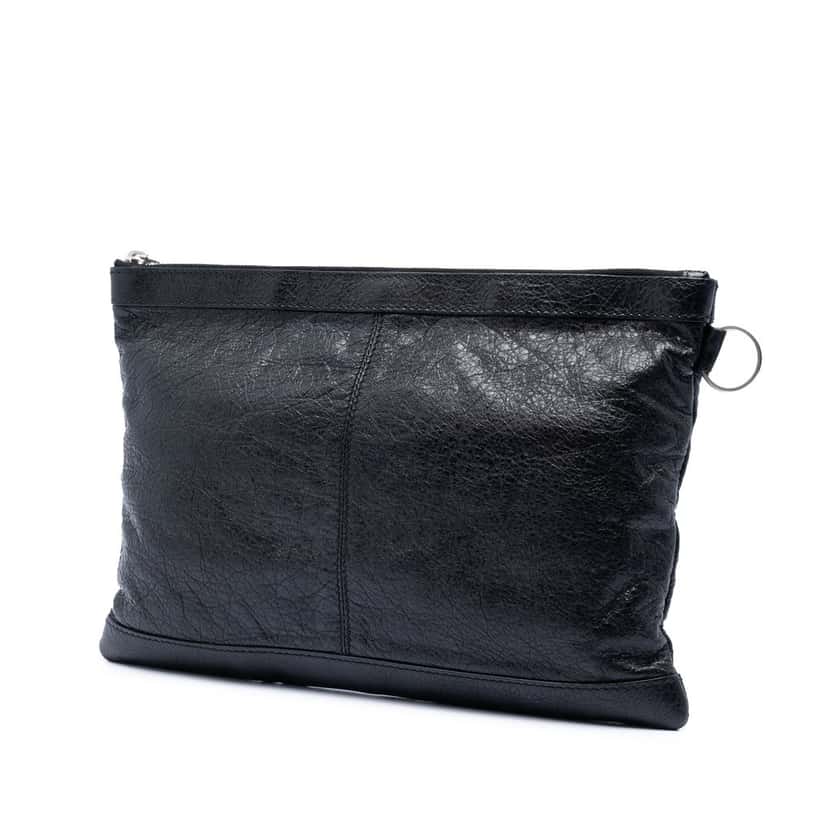 Balenciaga Lambskin Motocross Classic Clip M Clutch Black Leather Very good condition - Back View