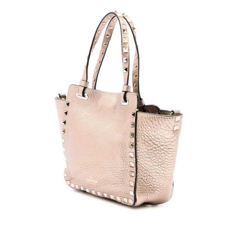 Valentino Mini Metallic Pebbled Calfskin Rockstud Trapeze Satchel Gold Leather Very good condition - Back View