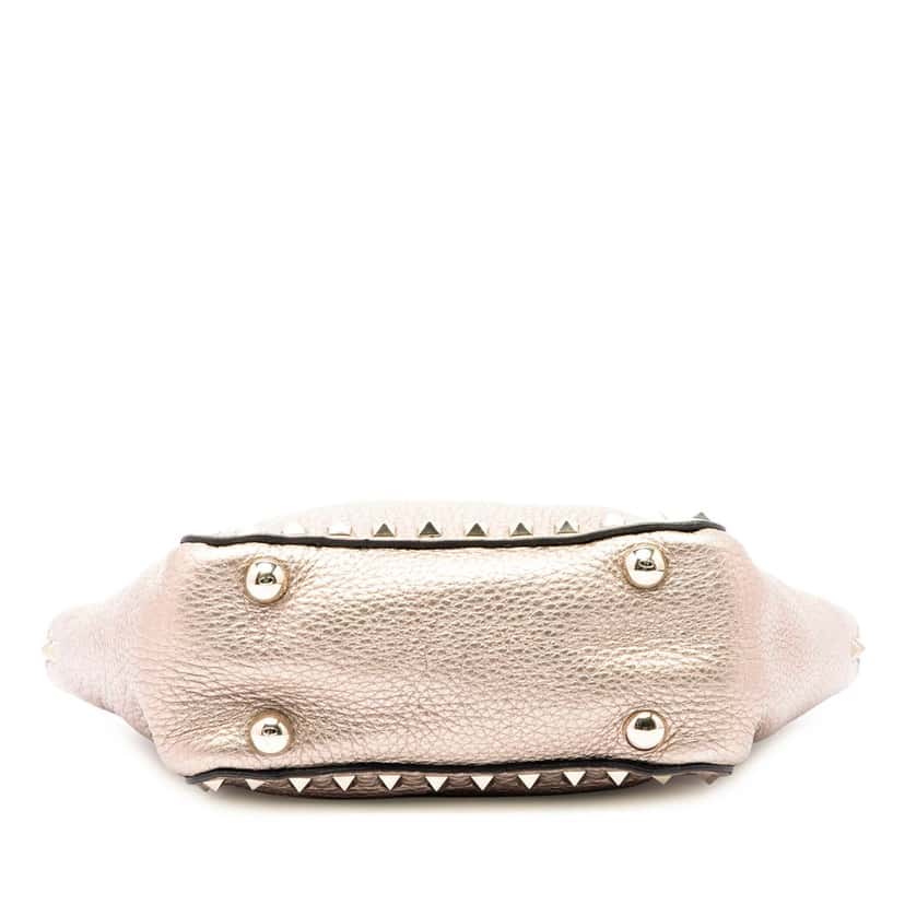 Valentino Mini Metallic Pebbled Calfskin Rockstud Trapeze Satchel Gold Leather Very good condition - Inside View