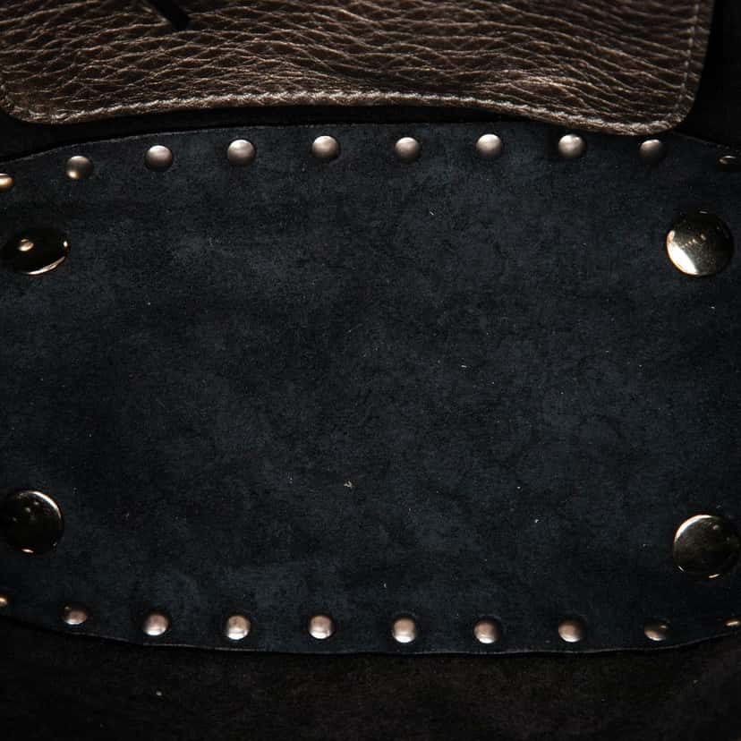 Valentino Mini Metallic Pebbled Calfskin Rockstud Trapeze Satchel Gold Leather Very good condition - Model View