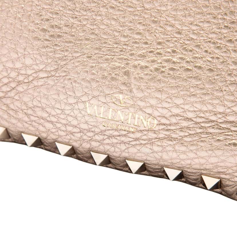 Valentino Mini Metallic Pebbled Calfskin Rockstud Trapeze Satchel Gold Leather Very good condition - Box View
