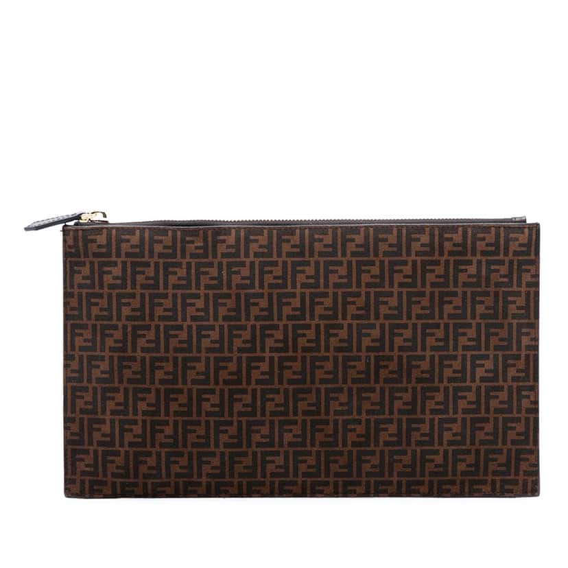 Fendi Zucchino Suede Clutch Brown Leather Very good condition - Front View