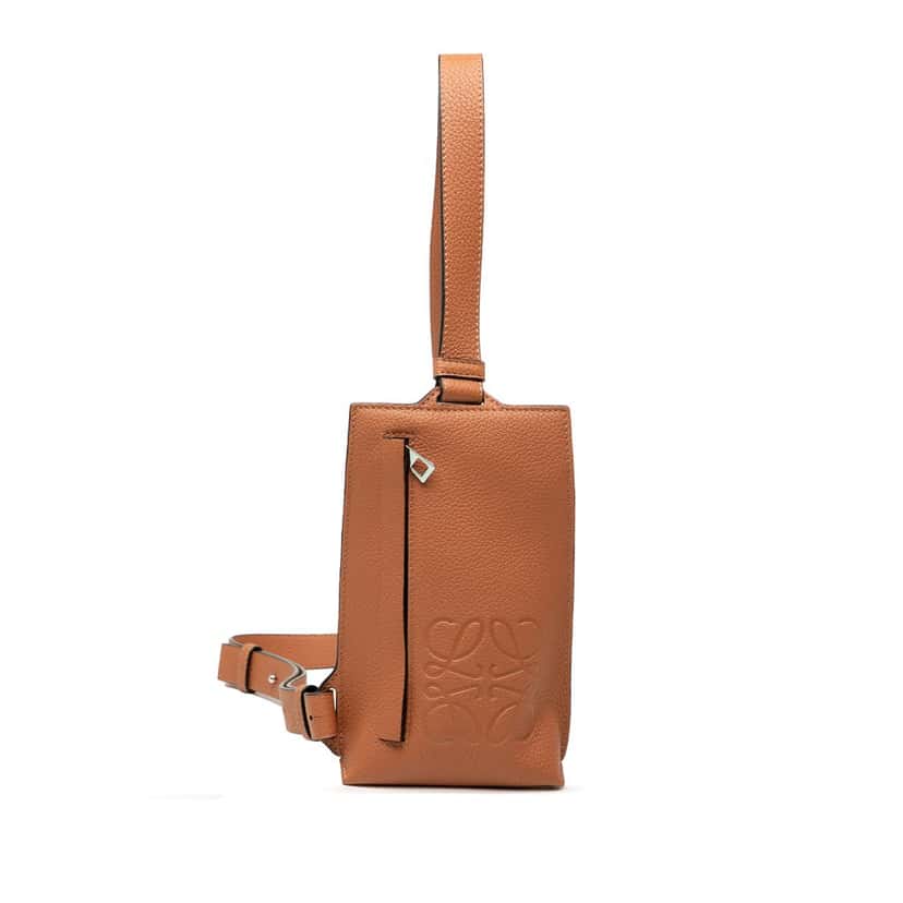 LOEWE Soft Grained Calfskin Vertical T Pocket Crossbody Brown Leather Very good condition - Front View