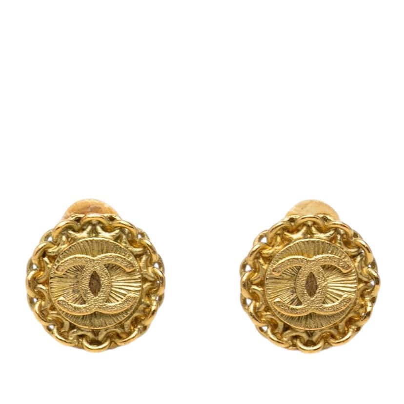 Chanel CC Gold Plated Round Clip On Earrings Gold Metal Very good condition - Front View