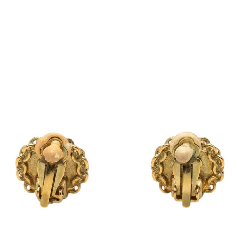 Chanel CC Gold Plated Round Clip On Earrings Gold Metal Very good condition - Back View