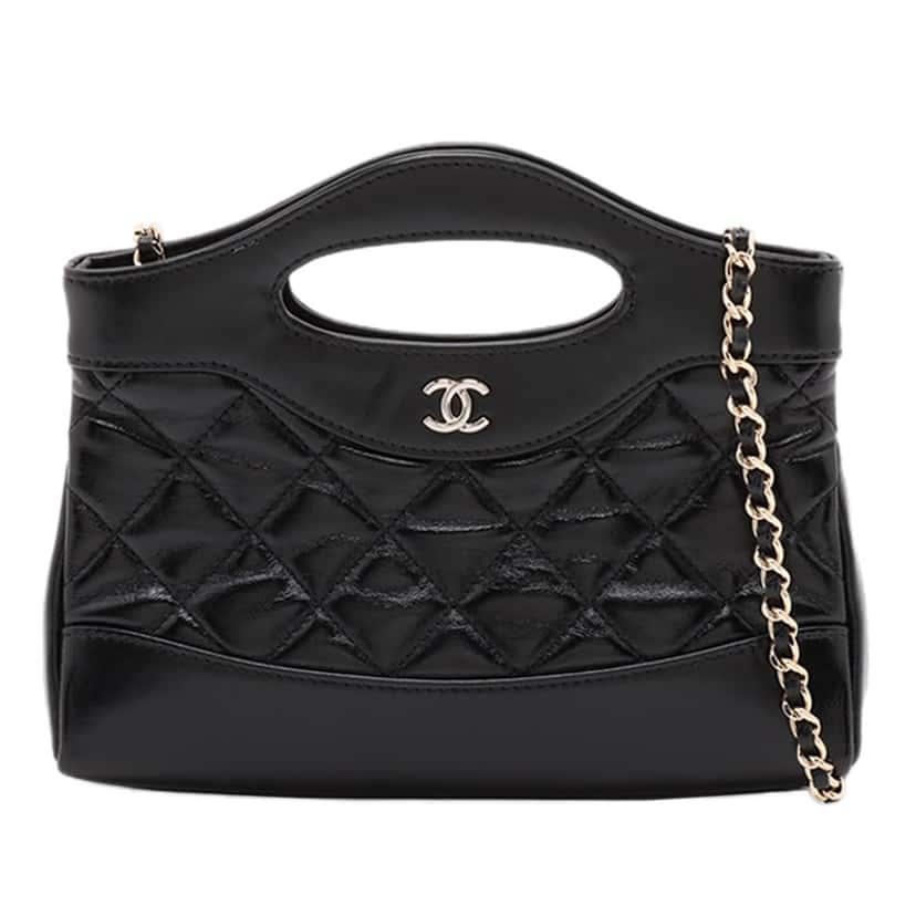 Chanel Nano Quilted Glazed Calfskin 31 Shopping Bag Black Leather Very good condition - Front View