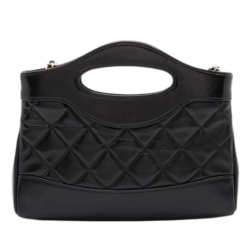 Chanel Nano Quilted Glazed Calfskin 31 Shopping Bag Black Leather Very good condition - Back View
