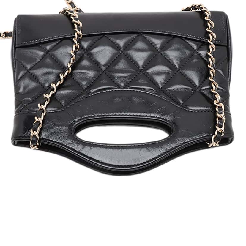 Chanel Nano Quilted Glazed Calfskin 31 Shopping Bag Black Leather Very good condition - Box View