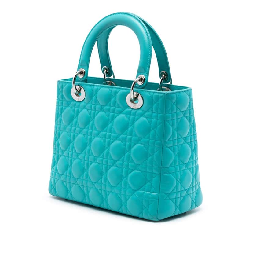 Dior Medium Lambskin Cannage Lady Dior Blue Leather Very good condition - Back View