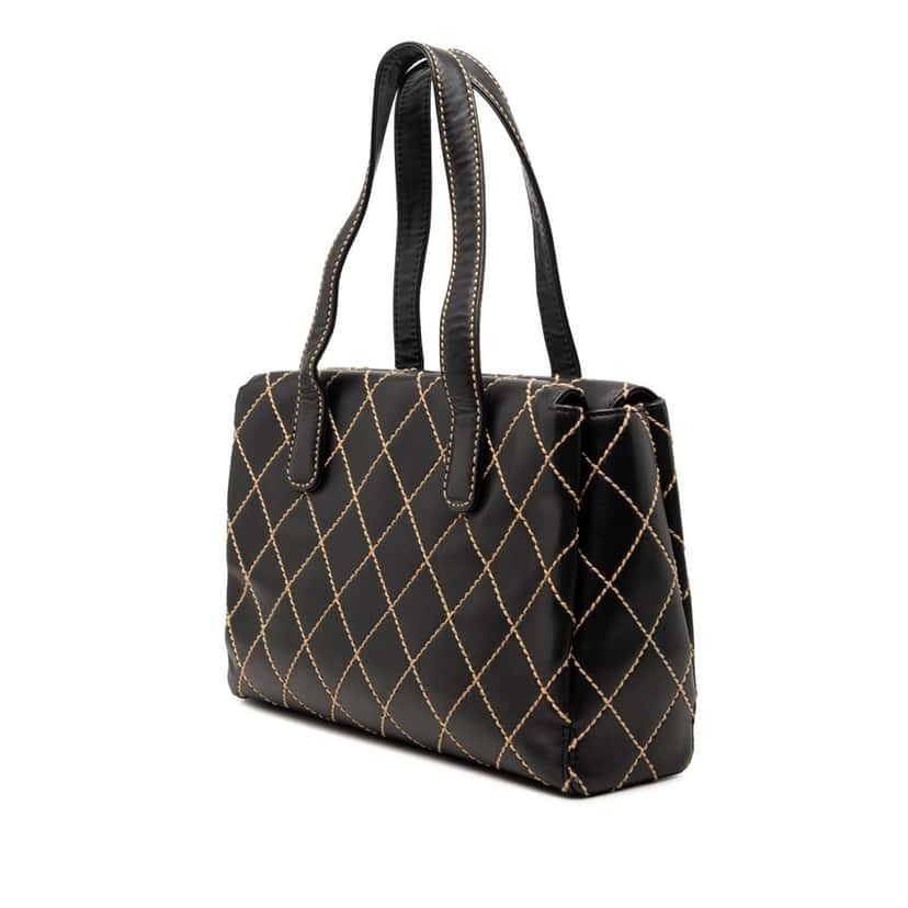 Chanel CC Calfskin Wild Stitch Handbag Black Leather Very good condition - Back View