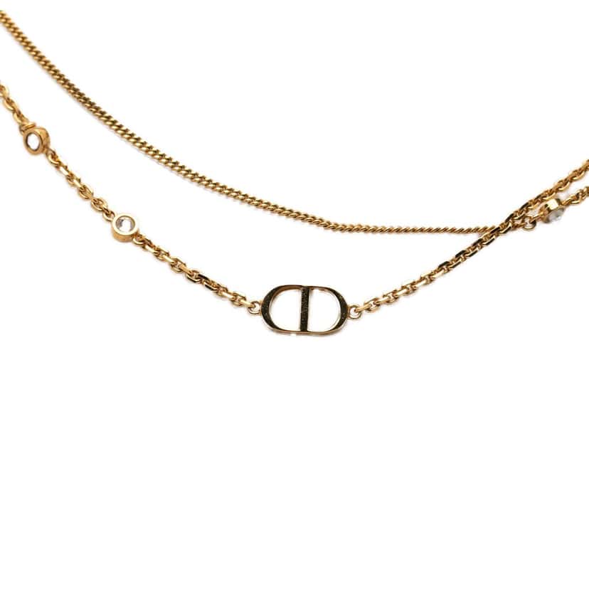 Dior Gold Plated CD Logo and Strass Double Chain Pendant Necklace