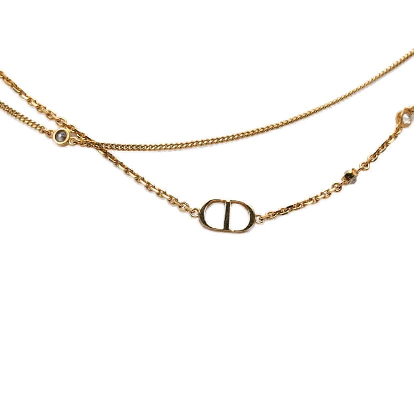 Dior Gold Plated CD Logo and Strass Double Chain Pendant Necklace Gold Metal Very good condition - Back View