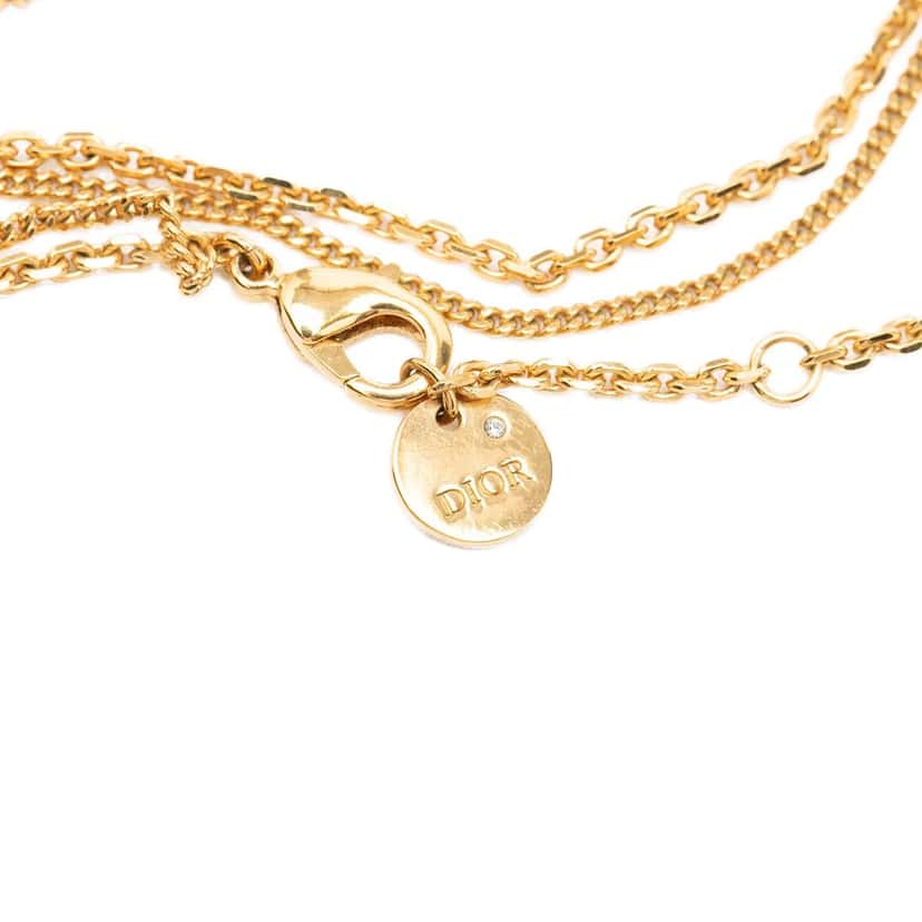 Dior Gold Plated CD Logo and Strass Double Chain Pendant Necklace Gold Metal Very good condition - Model View