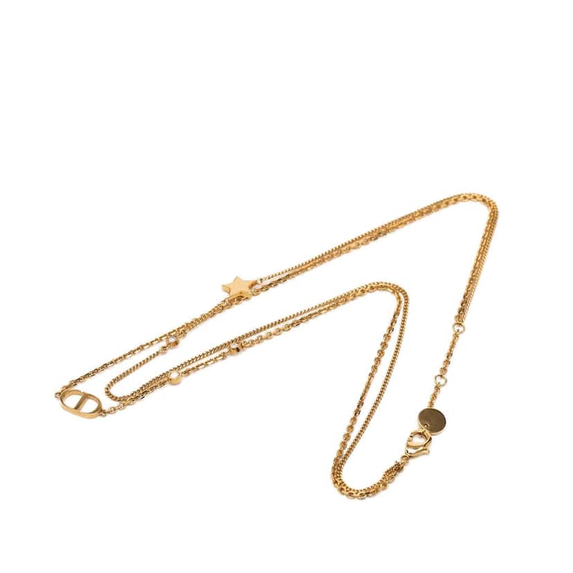 Dior Gold Plated CD Logo and Strass Double Chain Pendant Necklace Gold Metal Very good condition - Box View