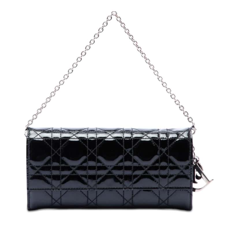 Dior Patent Cannage Lady Dior Wallet On Chain Black Leather Very good condition - Front View