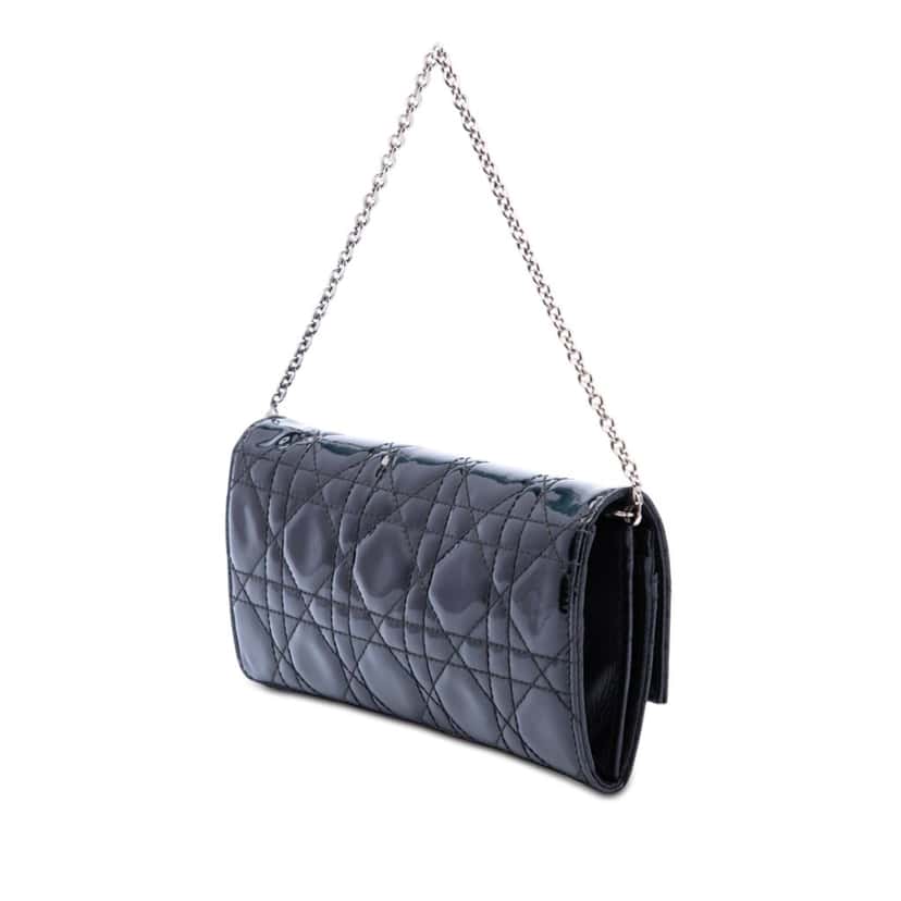 Dior Patent Cannage Lady Dior Wallet On Chain Black Leather Very good condition - Back View