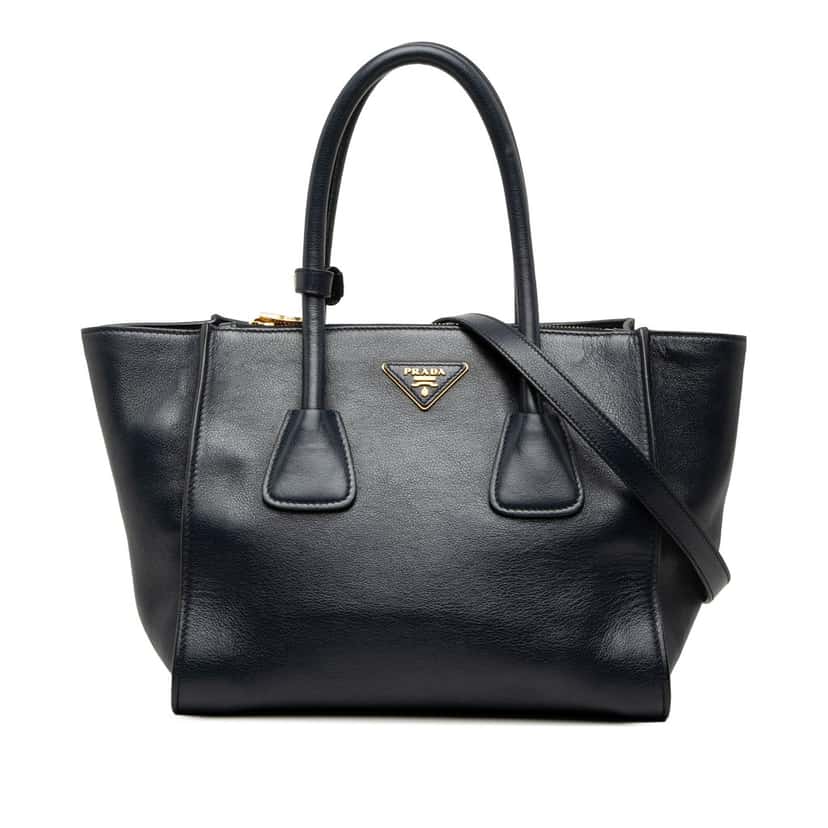 Prada Glace Calf Twin Pocket Double Handle Satchel Blue Leather Very good condition - Front View
