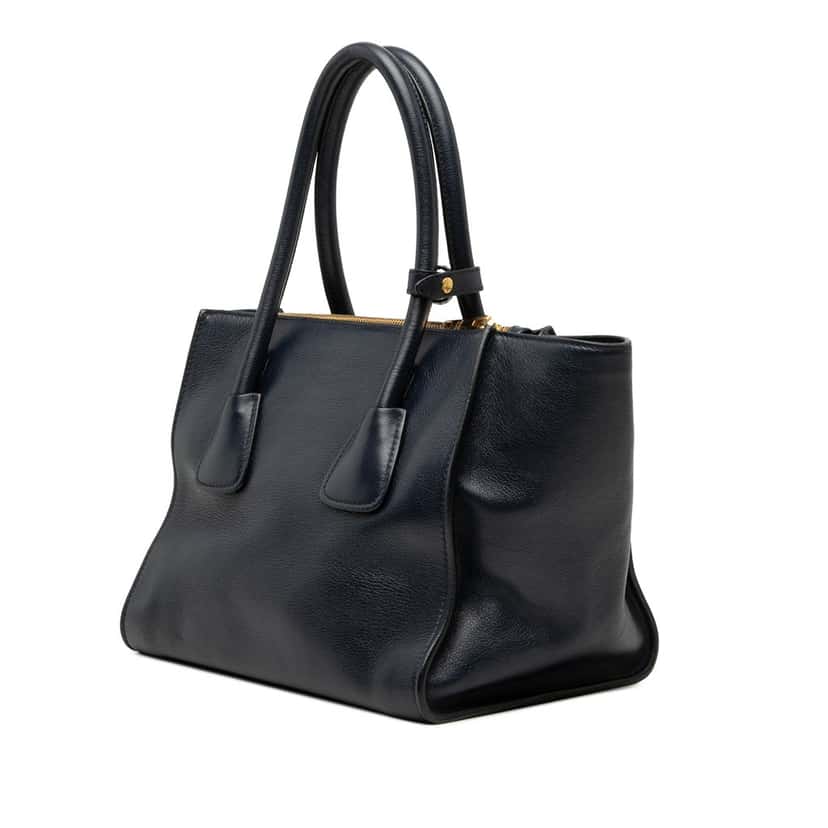 Prada Glace Calf Twin Pocket Double Handle Satchel Blue Leather Very good condition - Back View