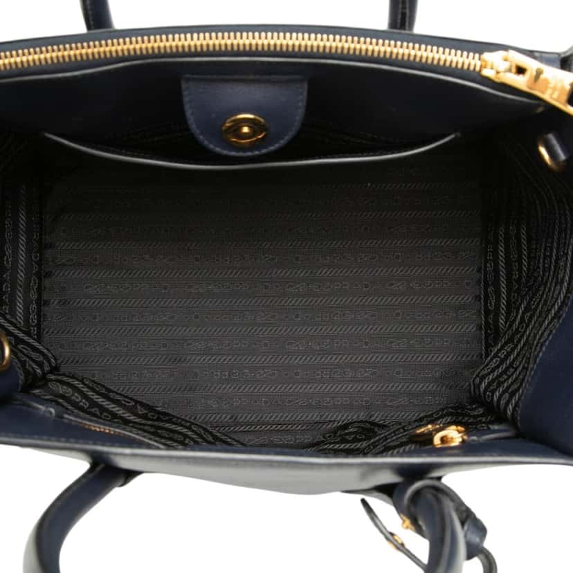 Prada Glace Calf Twin Pocket Double Handle Satchel Blue Leather Very good condition - Model View