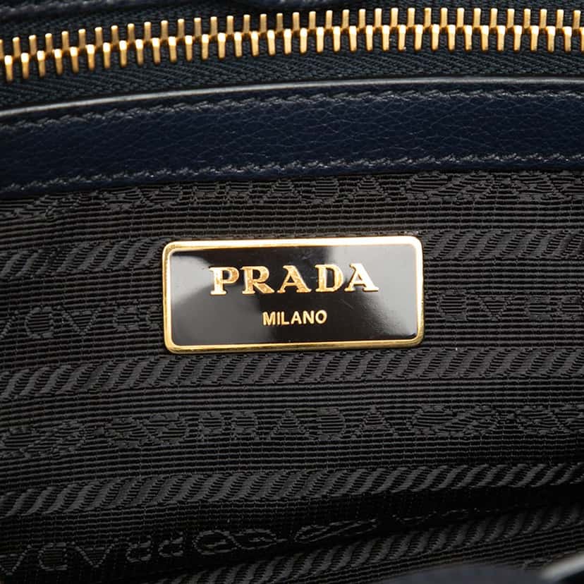 Prada Glace Calf Twin Pocket Double Handle Satchel Blue Leather Very good condition - Box View