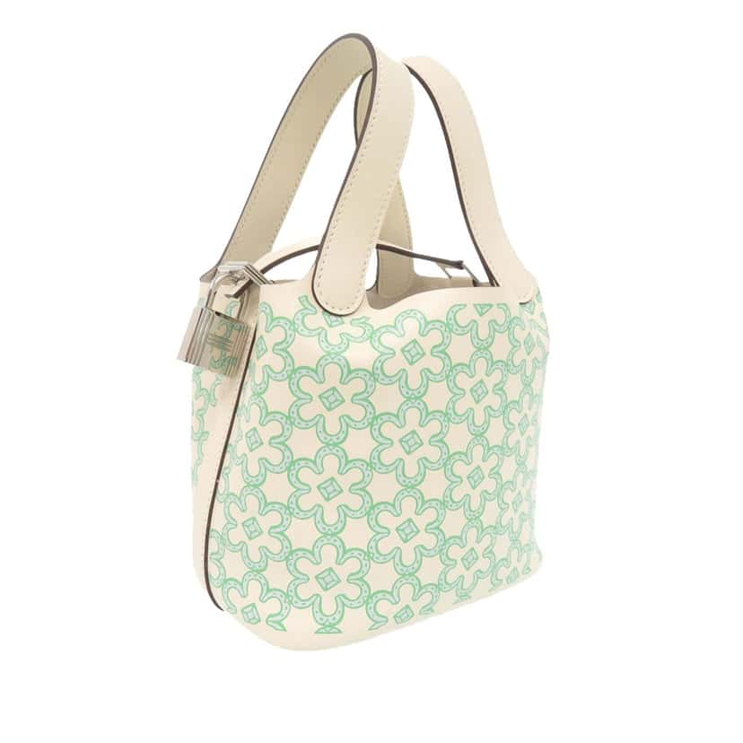 Hermès Micro Swift Lucky Daisy Picotin Lock 14 White Leather Very good condition - Back View