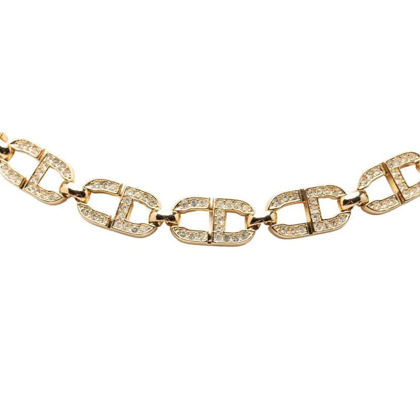 Dior Gold Plated Strass CD Logo Choker Necklace Gold Metal Very good condition - Front View