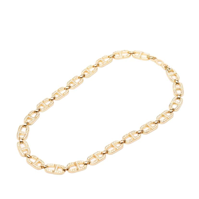 Dior Gold Plated Strass CD Logo Choker Necklace Gold Metal Very good condition - Inside View
