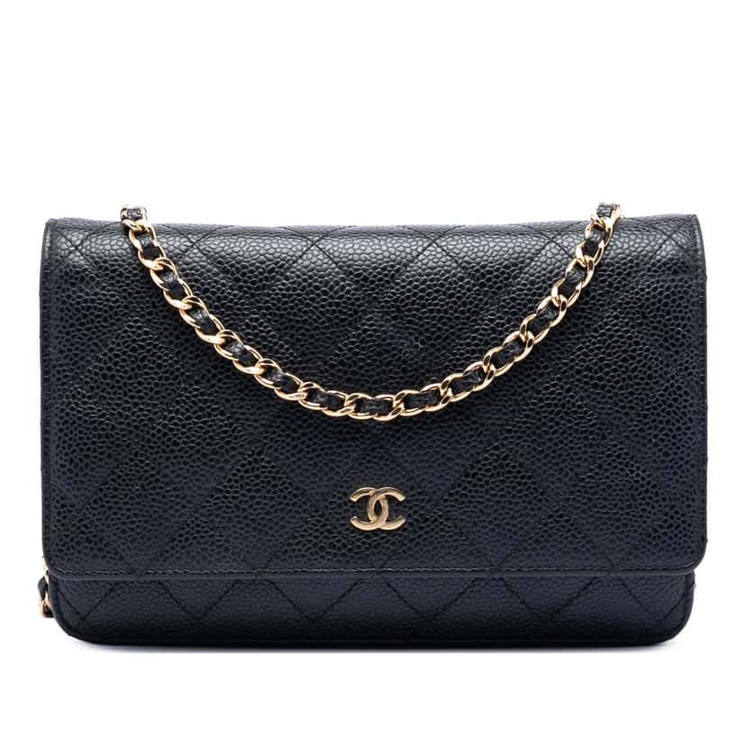 Chanel CC Quilted Caviar Wallet on Chain Black Leather Very good condition - Front View