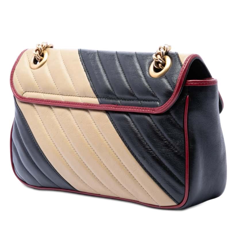 Gucci Medium GG Marmont Bicolor Matelasse Diagonal Leather Torchon Shoulder Bag Black Leather Very good condition - Back View
