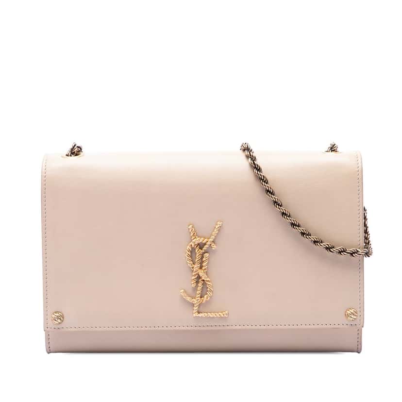 Saint Laurent Medium Smooth Calfskin Braided Monogram Kate Crossbody Beige Leather Very good condition - Front View