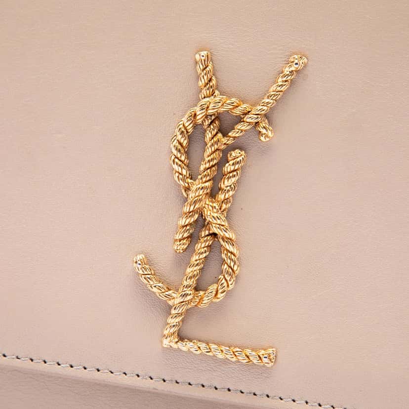 Saint Laurent Medium Smooth Calfskin Braided Monogram Kate Crossbody Beige Leather Very good condition - Box View