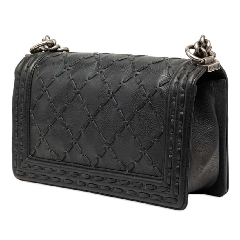 Chanel Medium Caviar Stitched Boy Flap Black Leather Very good condition - Back View