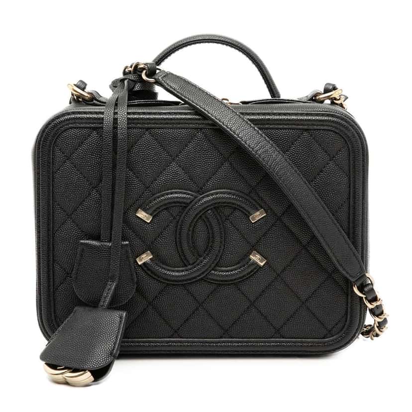 Chanel Medium Caviar CC Filigree Vanity Case Black Leather Very good condition - Front View