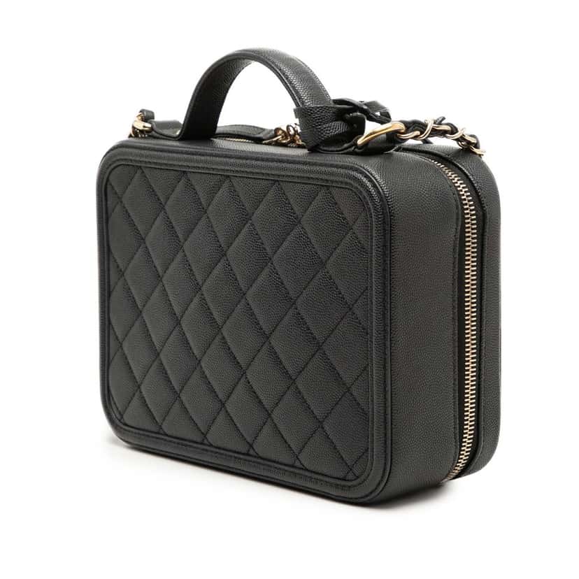 Chanel Medium Caviar CC Filigree Vanity Case Black Leather Very good condition - Back View