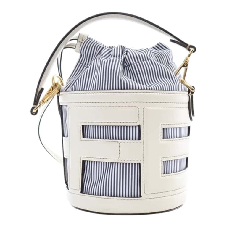 Fendi Mini Leather and Canvas Logo Step Out Bag White Leather Very good condition - Front View