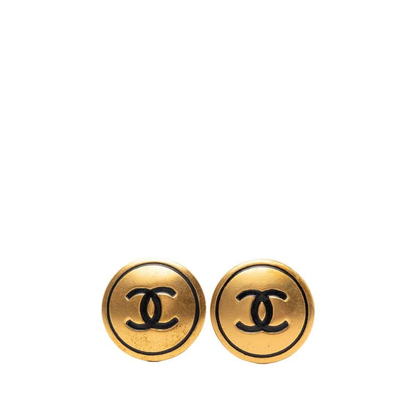 Chanel CC Gold Plated Round Clip On Earrings Gold Metal Very good condition - Front View