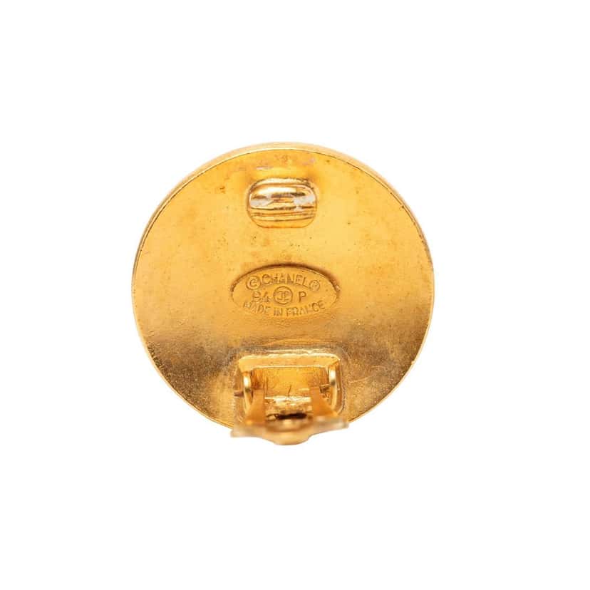 Chanel CC Gold Plated Round Clip On Earrings Gold Metal Very good condition - Inside View