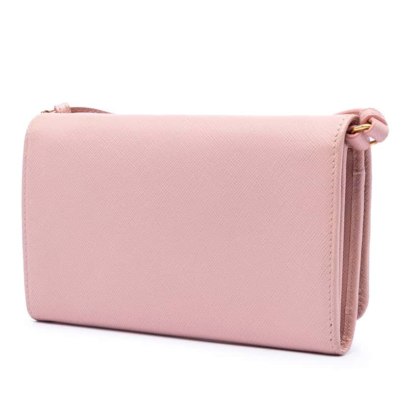 Prada Saffiano Lux Bow Wallet On Strap Pink Leather Very good condition - Back View