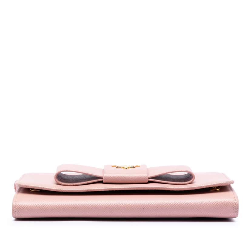 Prada Saffiano Lux Bow Wallet On Strap Pink Leather Very good condition - Inside View