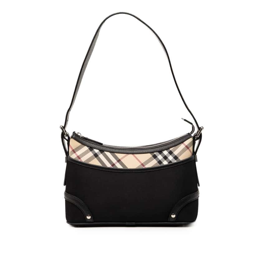 Burberry Nova Check Trimmed Canvas Shoulder Bag Black Very good condition - Front View