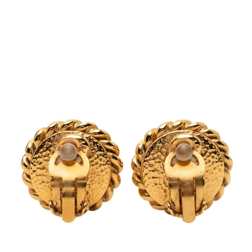 Chanel CC Gold Plated Faux Pearl Clip On Earrings Gold Metal Very good condition - Back View