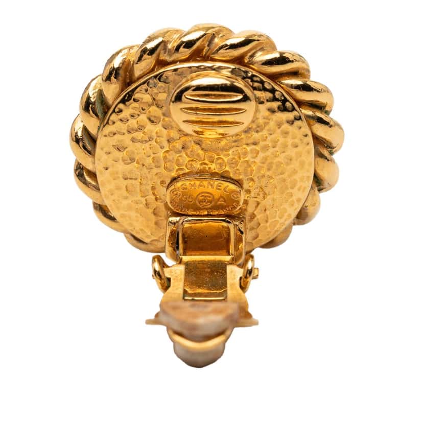 Chanel CC Gold Plated Faux Pearl Clip On Earrings Gold Metal Very good condition - Inside View