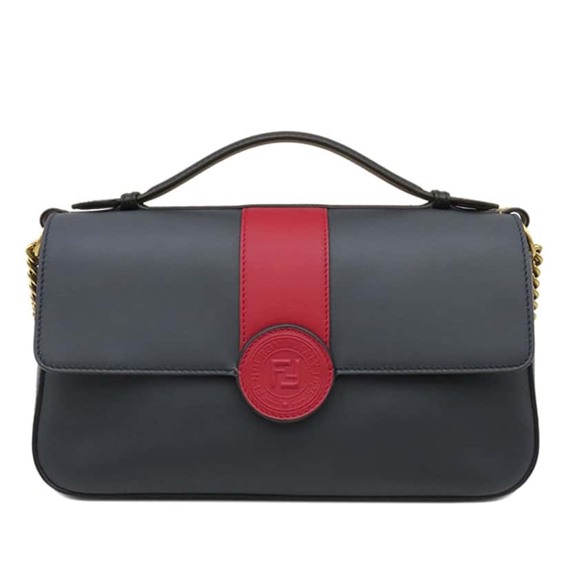 Fendi Bicolor Leather Double F Baguette Satchel Blue Leather Very good condition - Front View