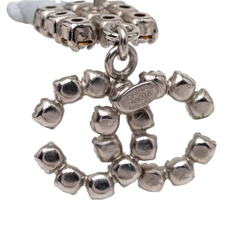 Chanel CC Brass Strass Drop Push Back Earrings Silver Metal Very good condition - Inside View