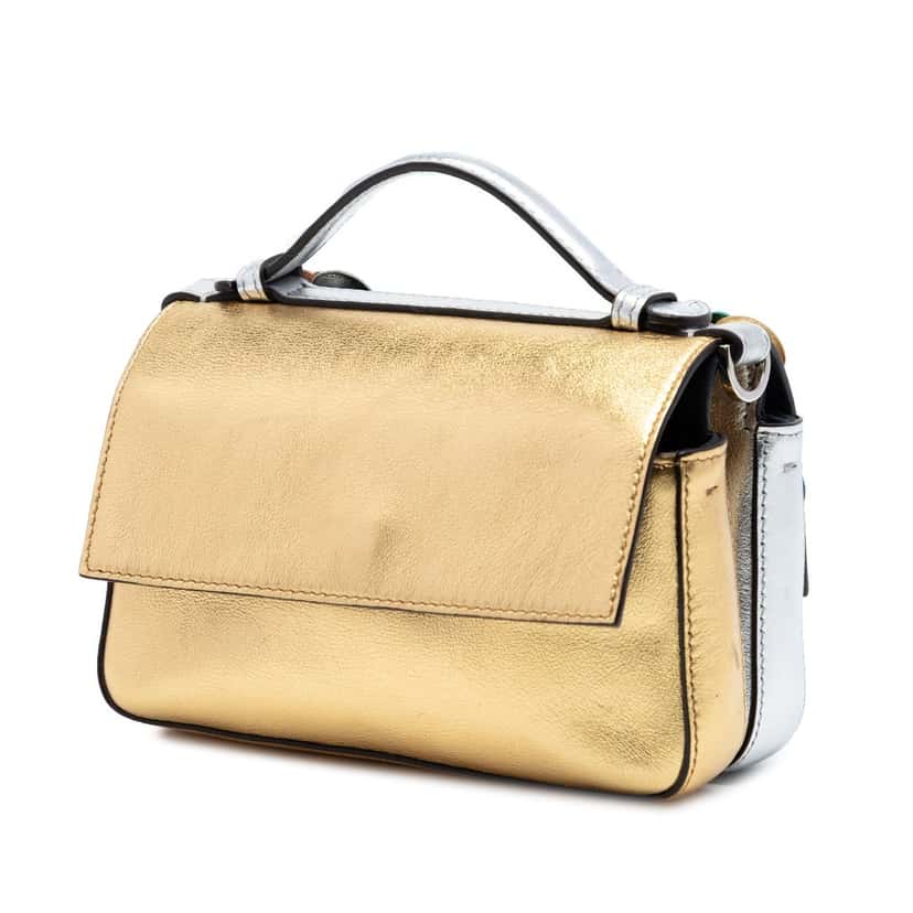 Fendi Micro Bicolor Metallic Leather Flowerland Double Baguette Satchel Silver Leather Very good condition - Back View