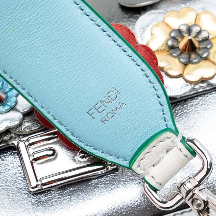 Fendi Micro Bicolor Metallic Leather Flowerland Double Baguette Satchel Silver Leather Very good condition - Box View