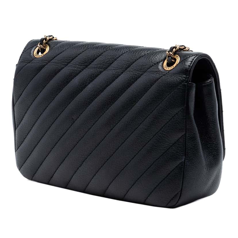 Chanel Small CC Diagonal Quilted Goatskin Flap Black Leather Very good condition - Back View