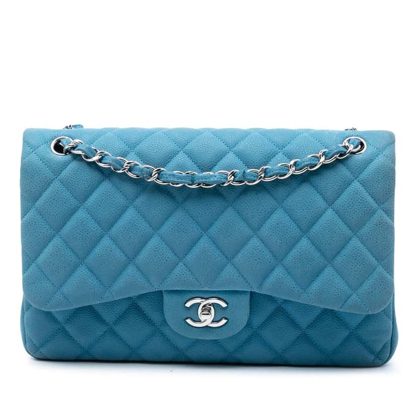 Chanel Jumbo Classic Caviar Double Flap Blue Leather Very good condition - Front View