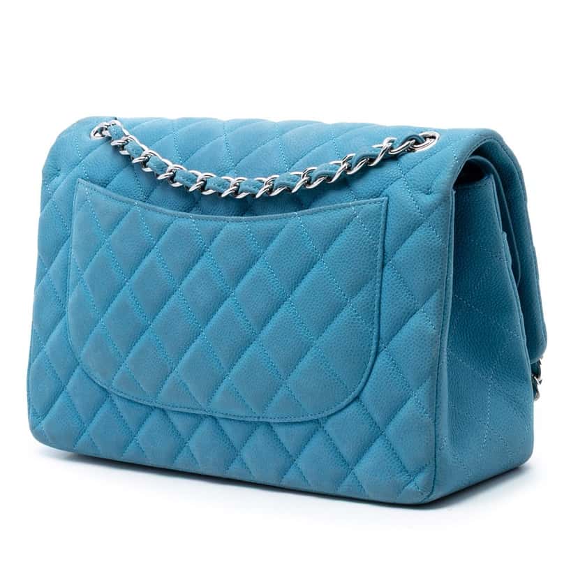 Chanel Jumbo Classic Caviar Double Flap Blue Leather Very good condition - Back View