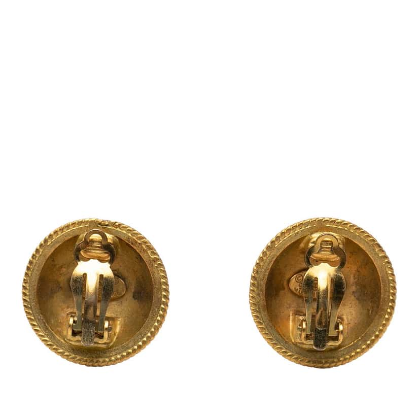Chanel CC Gold Plated Round Clip On Earrings Gold Metal Very good condition - Back View